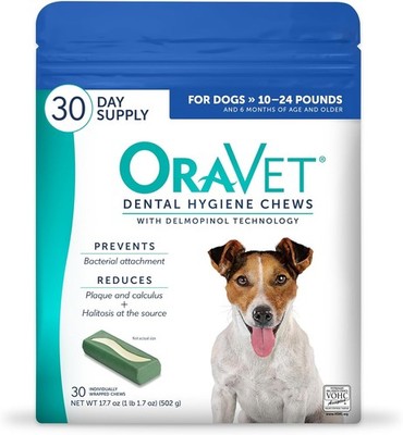 ORAVET Dental Chews for Dogs, Small Dogs, 10-24 lbs.) Blue Pouch, 30 Count