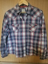 Panhandle Rough Stock Texas Western Cowboy Plaid Pearl Snap Button Shirt WomensL