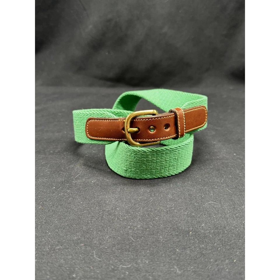 Cinturón Dooney & Bourke Vintage Cuero Marrón Lona Verde Talla 32 Preppy Beach Ware Foto 2 de 4