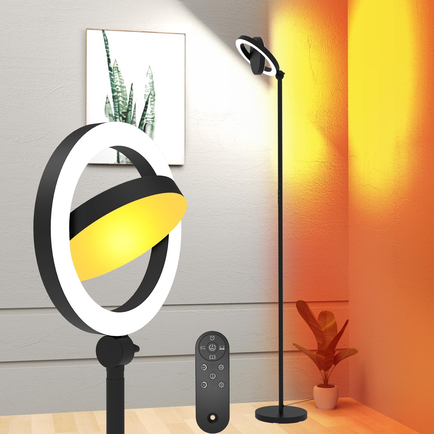 36W Bright LED Floor Lamp for Living Room with Remote, 75.5 Inch Tall Steples...