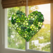 Shamrock Heart ACRYLIC Suncatcher, Irish Clover Window Hanging