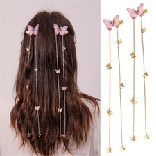 2Pcs Butterfly Hair Clips Spring Butterfly Flat Hair Clips With Golden Tassel...