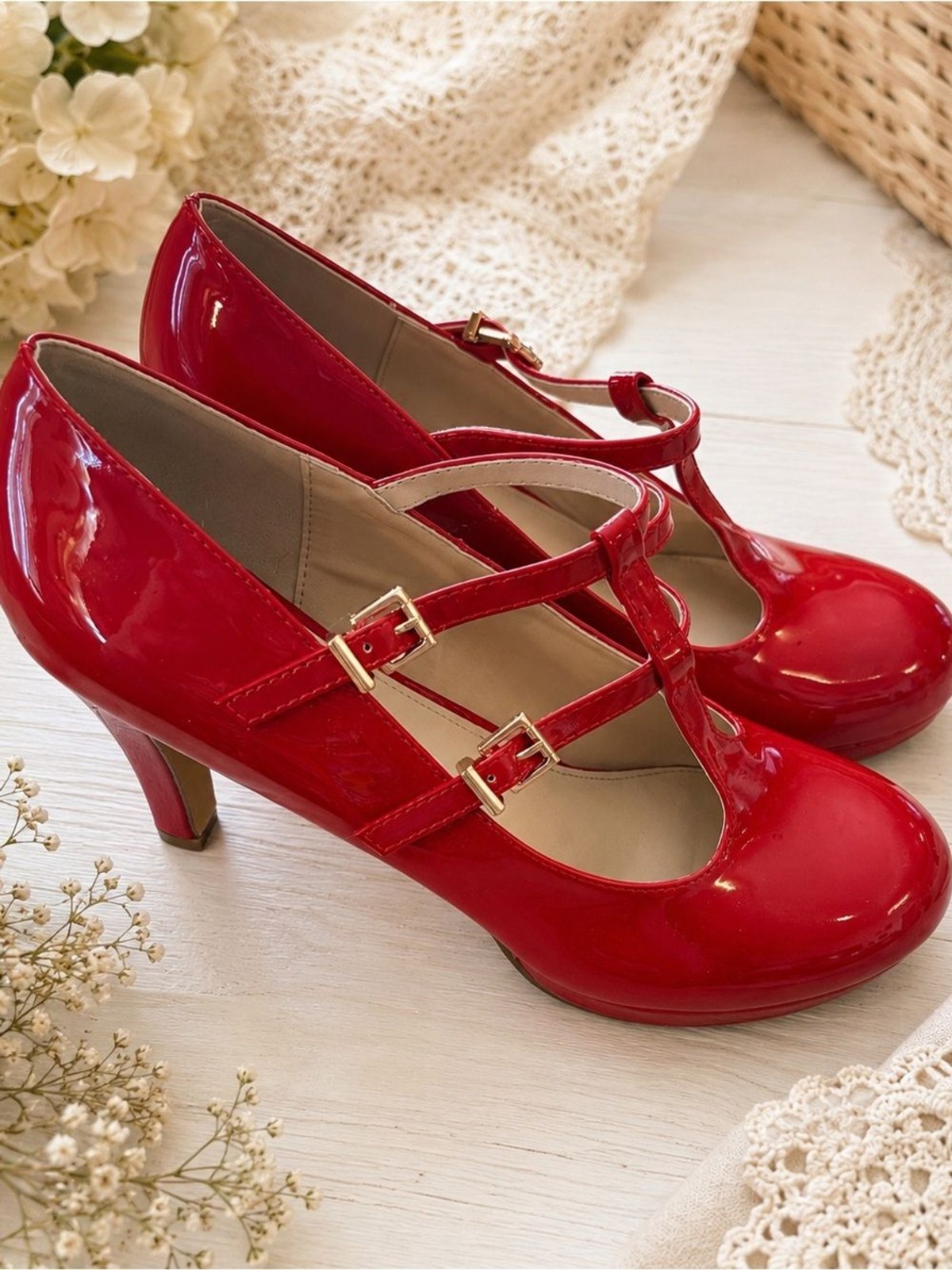 Mackin J Patent Red Double Strap Mary Jane Heels | Size Women’s 11