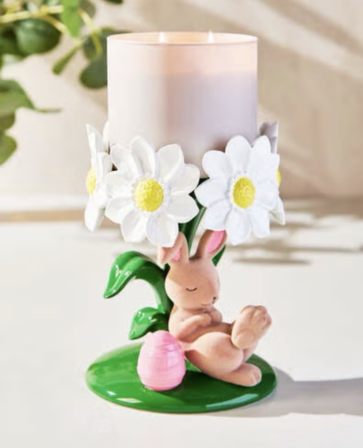 3-wick Spring Easter Bunny Bouquet Pedestal