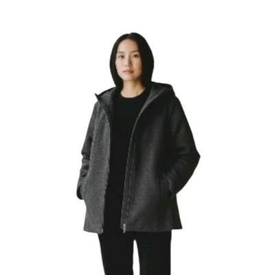 Esprit Jacket Women Gray Wool Tweed Full Zip Lined Hooded Coat Size L 