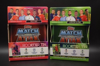 2 Tins - 2022-23 Match Attax Green Glow and Red Ray Booster Tins New Sealed