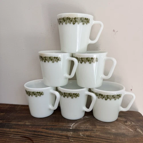 Pyrex - Spring Blossom Green Crazy Daisy Coffee Cup Mugs D-Handle - Set Of 6
