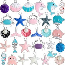 Anjulery 30Pcs Ocean Charms for Jewelry Making and Crafting - Silver