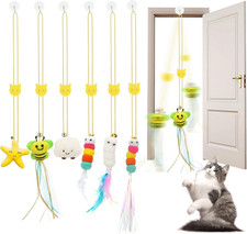 6 Interactive Hanging Cat Feather Toys Retractable Self Play Indoor Set