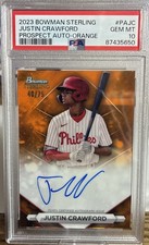 JUSTIN CRAWFORD 2023 Bowman Sterling ORANGE /75 PSA 10 PHILLIES 