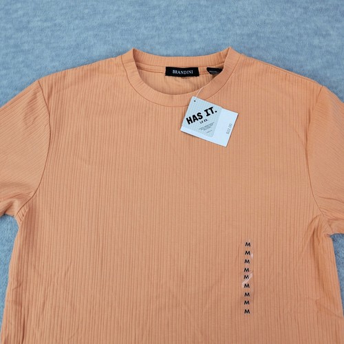 Brandini Dressy T-Shirt Crew Neck Ribbed Short Sleeve Orange Men's M NWT - Picture 2 of 12