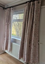 Dunelm Floral Curtains Pair 168x182 cm Ring Top Lined Blush Pink