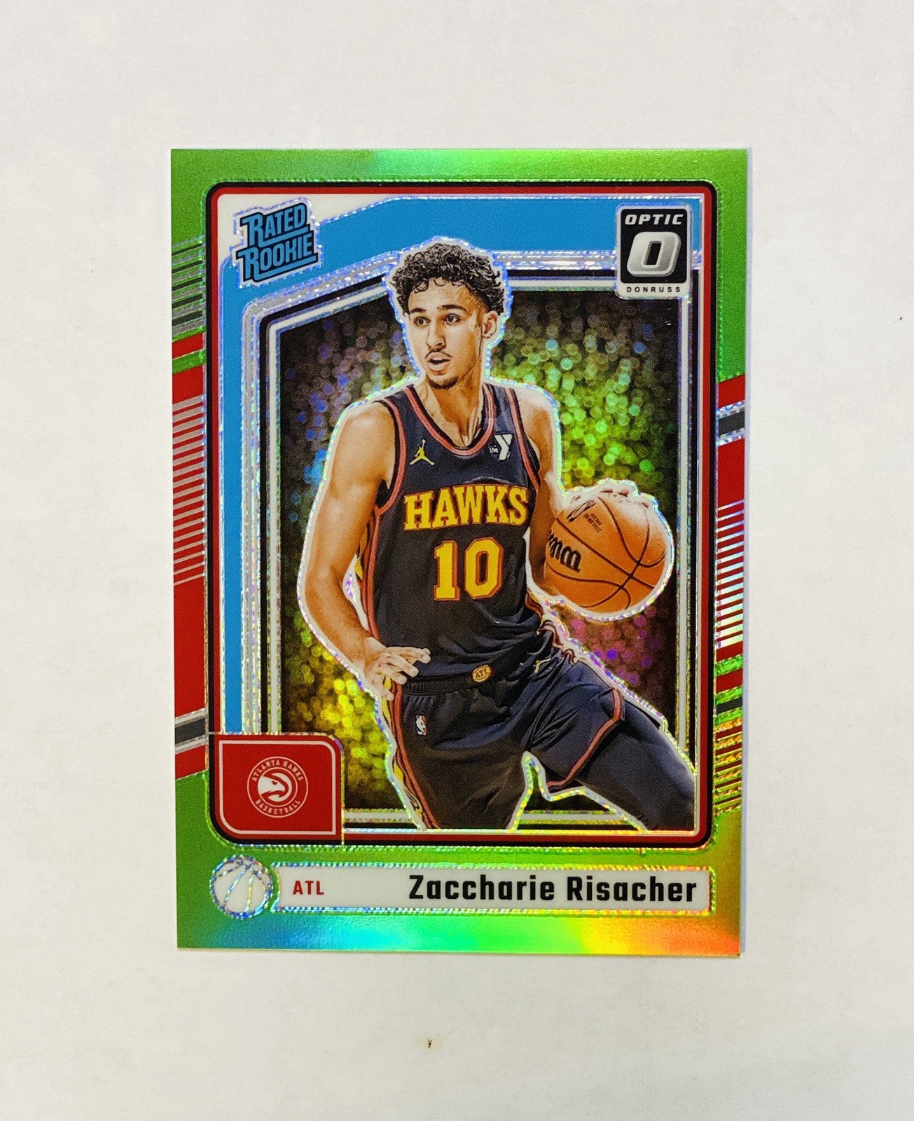 2024-25 DONRUSS OPTIC 268 ZACCHAIRE RISACHER RC LIME GREEN PRIZM 94/149 HAWKS