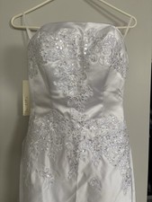Strapless White Embroidered Column Wedding Dress with Train Classic Look