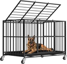 48 Inch Heavy Duty Dog Crate Steel Escape Proof Indoor Double Door High Anxiety