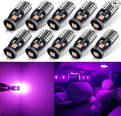 10pcs Error Free 194 168 175 2825 W5W T10 LED Bulbs Purple Super Color: Purple