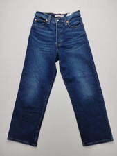 Levi's Ribcage Straight Jeans Size 28 Button Fly Blue Denim Dark Wash High Rise
