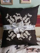 Hand-made floor pillow with Cute dog print  Black with white Print of dogs   