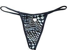 VINTAGE NWOT Y2K Heart Charm Black White Checker G-String Thong Panties 6 Medium