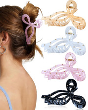 4 Pack Bow Hair Claw Clips for Women, 4 Inch Large Hair Clips