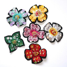 6 Pcs Colorful Flowers Embroidery Beaded Patches Rhinestone Crystal Sew on Sequi