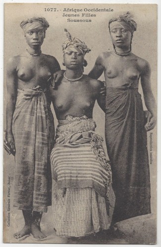 1910 Ragazze etniche SuSu africane nere nude in topless giovanili - volti stoici