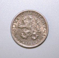 S8 - Czechoslovakia 1 Koruna 1946 Choice Unc. Coin Czech Lion With Slovak Shield