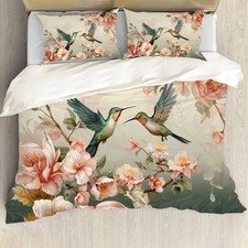Hummingbird and Flowers Queen/Full Duvet Cover and 2 Pillow Shams-PRICE REDUCED