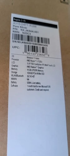 Acer Aspire 3 15 Ryzen 5 16GB 1TB SSD 15.6" Win 11 Pure Silver Laptop