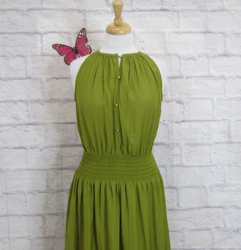 Elie Tahari Green Smocked Waist Blouson Midi Dress Round Hem Size S New! - Picture 3 of 11