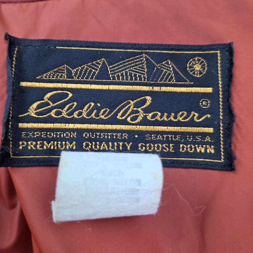 Abrigo acolchado vintage Eddie Bauer para mujer plumón de ganso naranja óxido con cinturón Foto 3 de 4