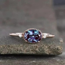 3.11 Ct Oval Cut Alexandrite Diamond Ring Wdding Ring 14K Soild Yellow Gold
