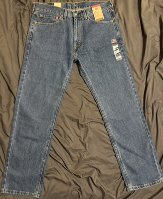 Levi's Men's Blue Denim Straight Fit Mid Rise Medium Wash Jeans Size 34