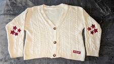 Taylor Swift Red Merch Cream Cable Knit Cardigan With Red Stars Size M/L