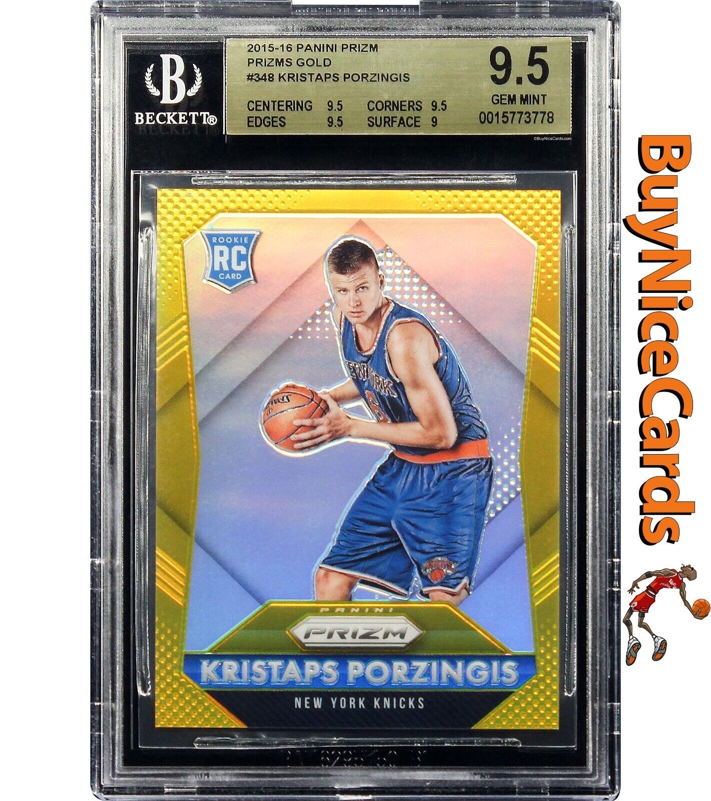 2015 Kristaps Porzingis Panini Prizm Prizms Gold /10 RC Rookie # 348 BGS 9.5