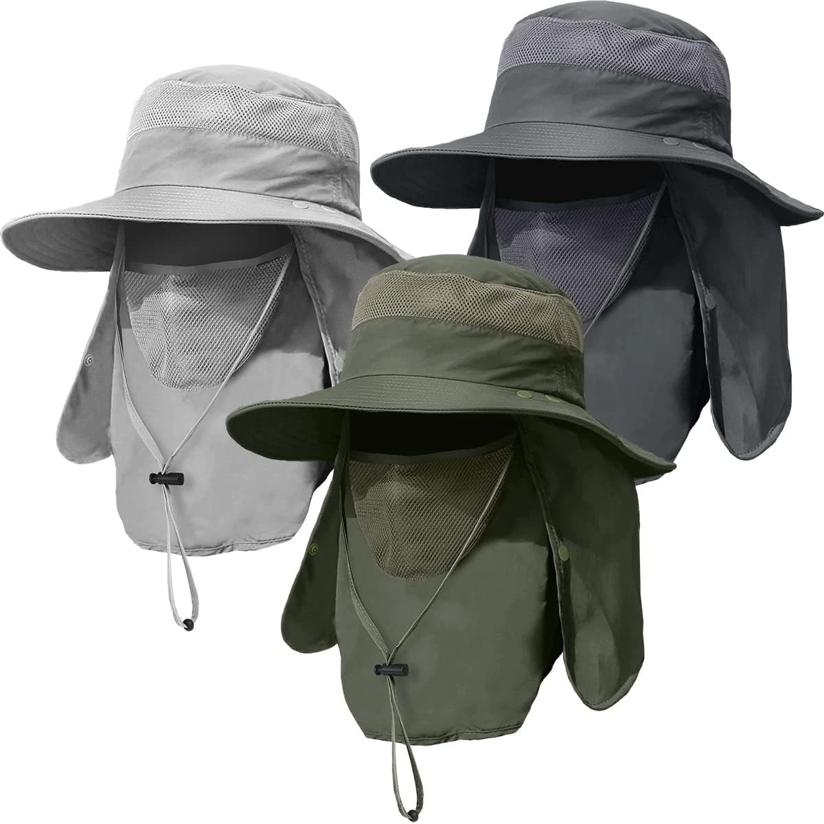 3 Pack Mens Outdoor Wide Brim Fishing Hat,UPF 50 Sun Protection Cap W/ Face Neck