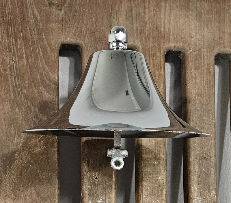 Vintage Brass Chromed  8" Fog Bell, Boat Sailboat Chr Brass Bell w Bracket NOS