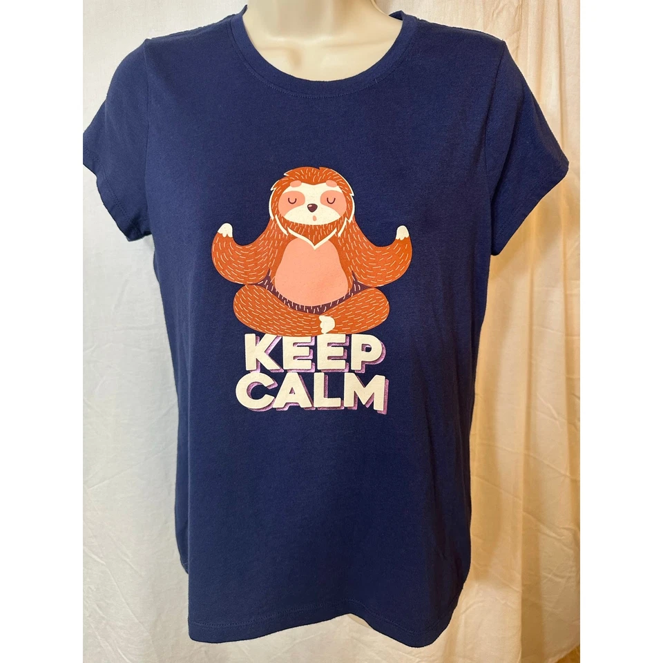 Lazy Day Sloth Keep Calm Graphic Tee Youth XL Funny Giftable Shirt Blue - Image 3 of 4
