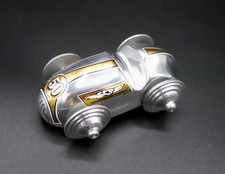 VINTAGE SOLID METAL SOAP BOX DERBY CAR WITH MOVING WHEELS AND CUSTOM STICKERS