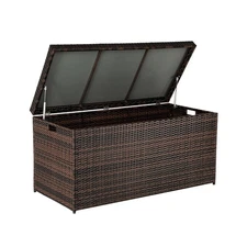 VINGLI Outdoor Wicker Storage Box, 132 Gallon Patio Rattan Deck Box, Wicker S...