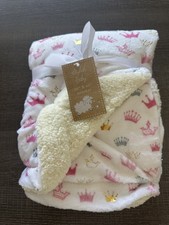 Stylish Baby Girl Princess Blanket White Pink Gray Gold Crown Tiara Sherpa NWT