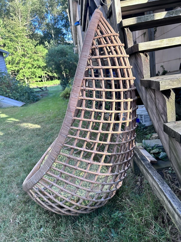 Винтажный подвесной плетеный ротанг яйцо стул с подушкой середины века богемное качели сиденье - Изображение 2 из 4