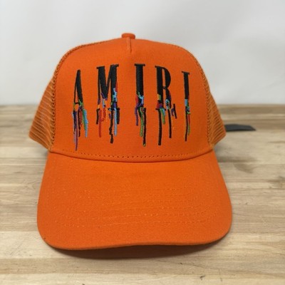 Amiri Paint Drip Logo Orange Trucker Hat | eBay