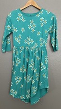 Tea Collection Girl Floral Dress Turquoise Size 14 100% Cotton 3/4 Sleeve Party