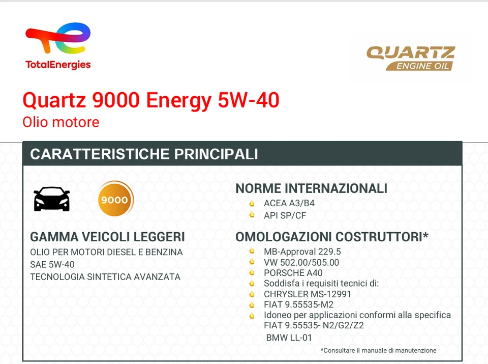 Total Quartz 9000 Energy 5W-40- 5 Litri - Immagine 2 di 4