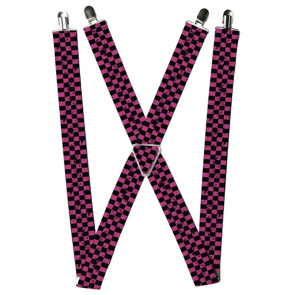 Buckle-Down Suspenders, Checker Weathered Black Neon Pink 1.5-Inch W (Us Import)-image