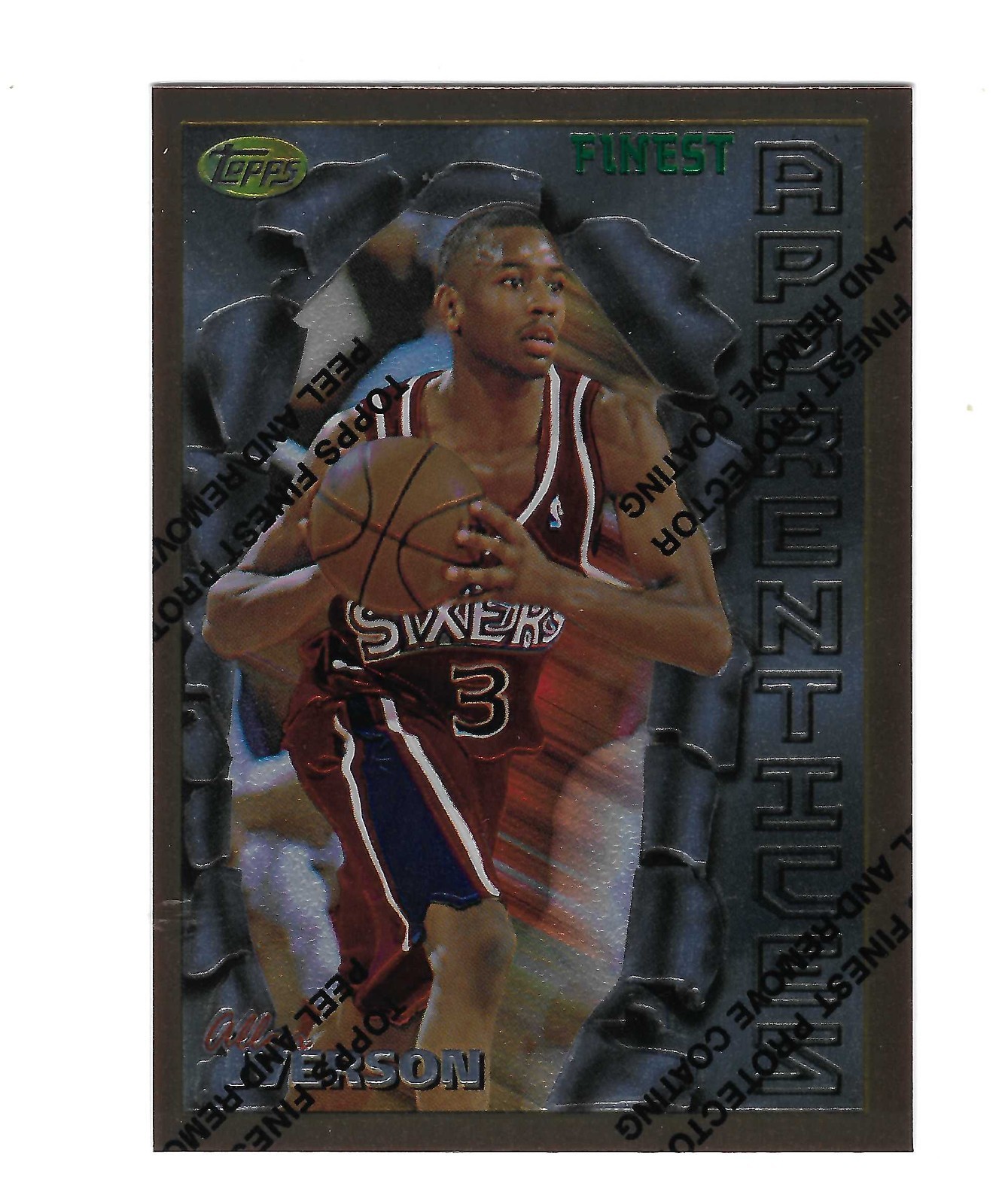 ALLEN IVERSON 1996-97 TOPPS TOPPS FINEST ROOKIE RC W/COATING #69 $50.00 76'ERS