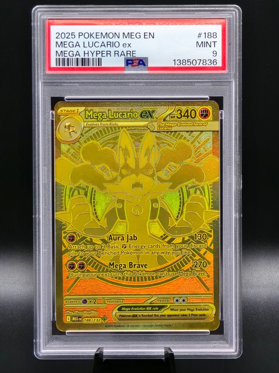 graded lucario card CGC 10 PRISTINE JAPANESE POKEMON 2025 Mega ex 228/193 Mega Dre PKMhobby Evolves from Riolu Pokemon TCG- 2025 Pokemon Mega