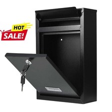 Large Black Lockable Post Box Outdoor Wall Mounted Letterbox with Keys UK Seller