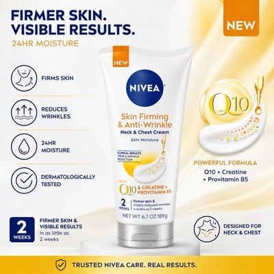 NIVEA Skin Firming & Anti-Wrinkle Neck & Chest Cream Q10 Creatine 6.7oz